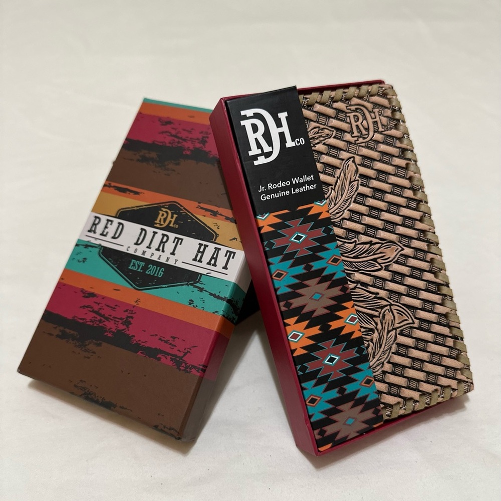Men's Leather Rodeo Wallet - Vachetta Leather with Basketweave Tooling.